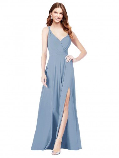 Surplice Bodice A-Line Long Chiffon Bridesmaid Dress Essex