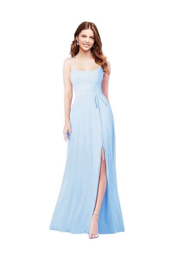 Chiffon Bridesmaid Dress with Tie Sash and Side Slit Essex