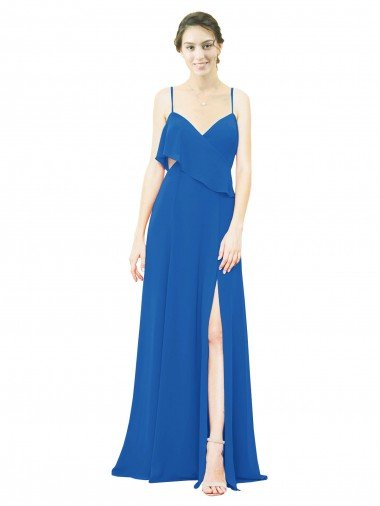 Spaghetti Strap Chiffon Bridesmaids Dress with Asymmetrical Ruffle and Front Slit Essex