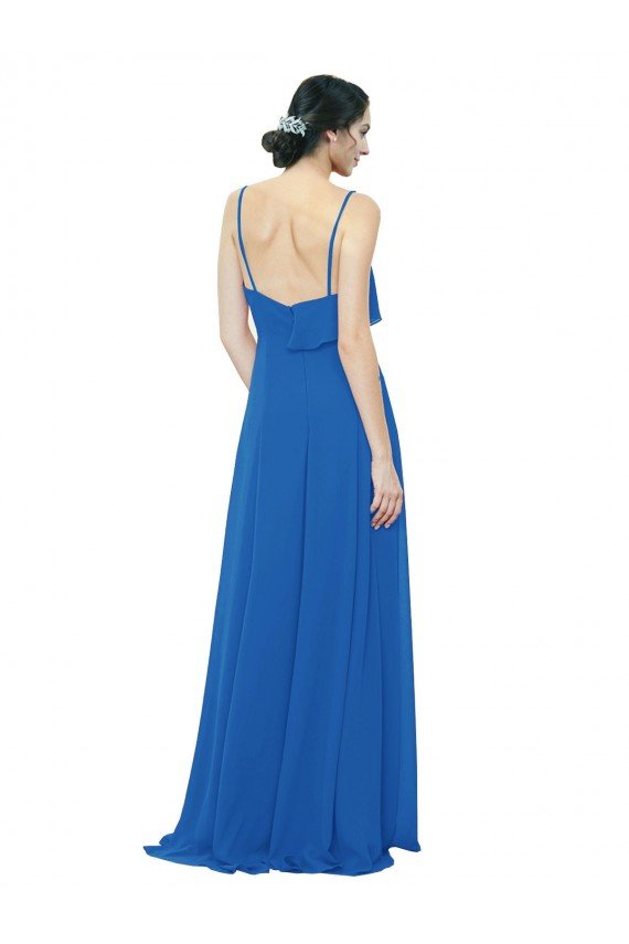Spaghetti Strap Chiffon Bridesmaids Dress with Asymmetrical Ruffle and Front Slit Essex