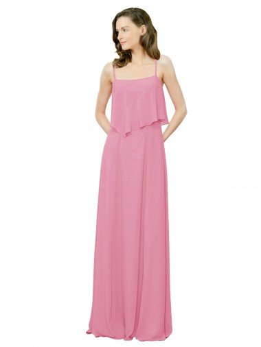 Spaghetti Strap Chiffon Bridesmaids Dress with Ruffle Overlay Essex