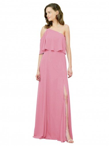 Sleeved One Shoulder Chiffon Bridesmaids Dress with Draped Ruffle Overlay Essex