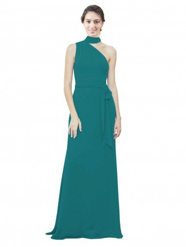 One Shoulder Chiffon Bridesmaids Dress with Scarf Tie Neckline Essex