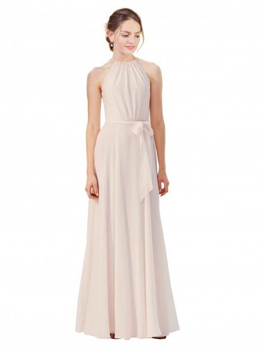 Tie Neck Long Chiffon A-Line Bridesmaid Dress with Sheer Back Essex