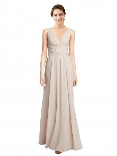 Long V-Neck Chiffon Bridesmaids Dress with Double Straps Essex
