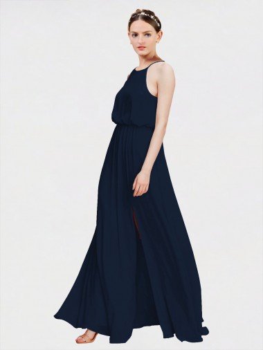 High Halter Chiffon Bridesmaid Dress with Side Slit Essex