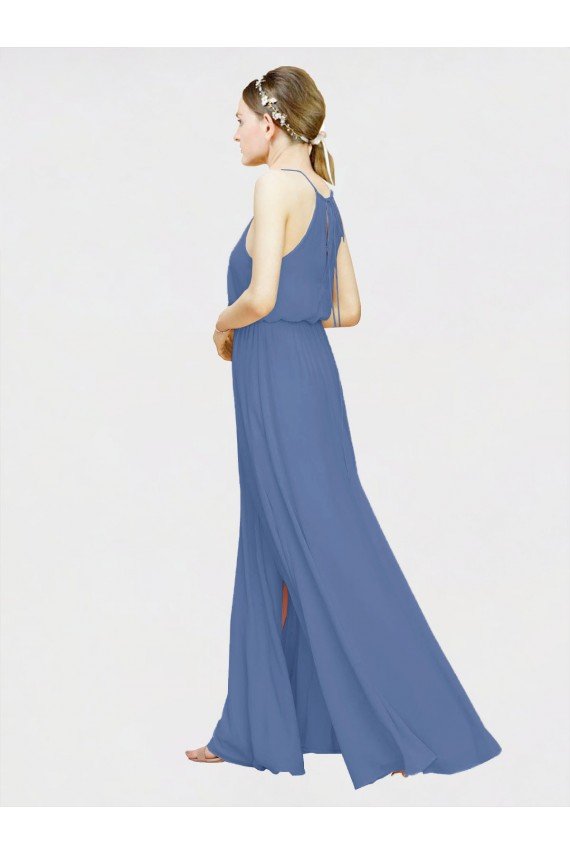 High Halter Chiffon Bridesmaid Dress with Side Slit Essex
