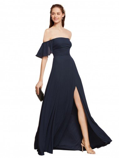 Off the Shoulder Floaty Sleeves Chiffon Bridesmaid Dress / Prom Dress with High Slit Essex