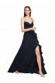 Long Chiffon Bridesmaid Dress with Criss Cross Straps and Ruffles Essex