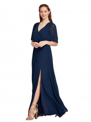V-Neck Plush Chiffon Bridesmaid Dress with Flutter Sleeves Essex