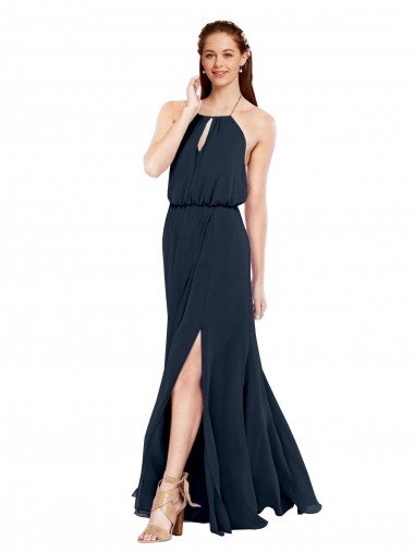Grecian Style Halter Chiffon Bridesmaid Dress with Keyhole and Slit Essex