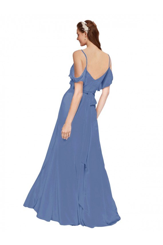 Mock-Wrap Off the Shoulder Long Chiffon Bridesmaid Dress with Side Slit Essex