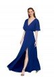 V-Neck Long Chiffon Bridesmaid Dress with Dolman Sleeved Bodice and Slit Essex