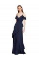 Cascading Ruffles Long Chiffon Bridesmaid Dress with Cold Shoulder Essex