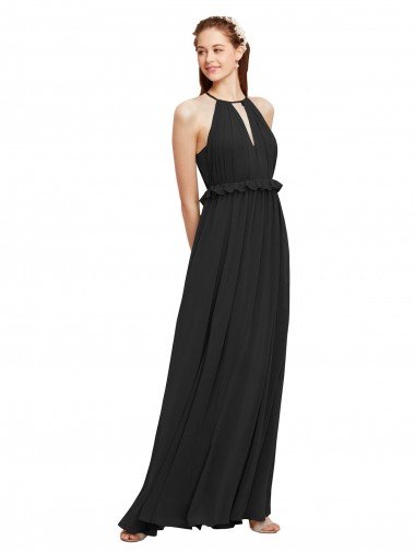 Halter Neck Front Keyhole Chiffon Bridesmaid Dress with Shirred Waist Essex