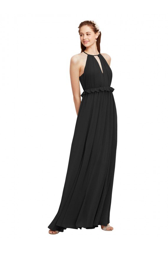 Halter Neck Front Keyhole Chiffon Bridesmaid Dress with Shirred Waist Essex