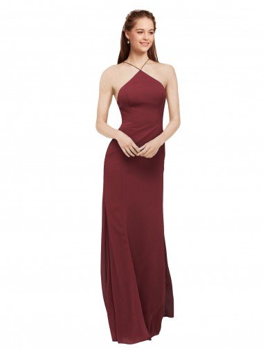 High Halter Neck Long Chiffon Bridesmaid Dress with Low Scoop Back Essex