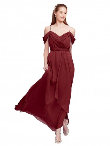 Grecian Inspired Draped Off the Shoulder Long Chiffon Bridesmaid Dress Essex