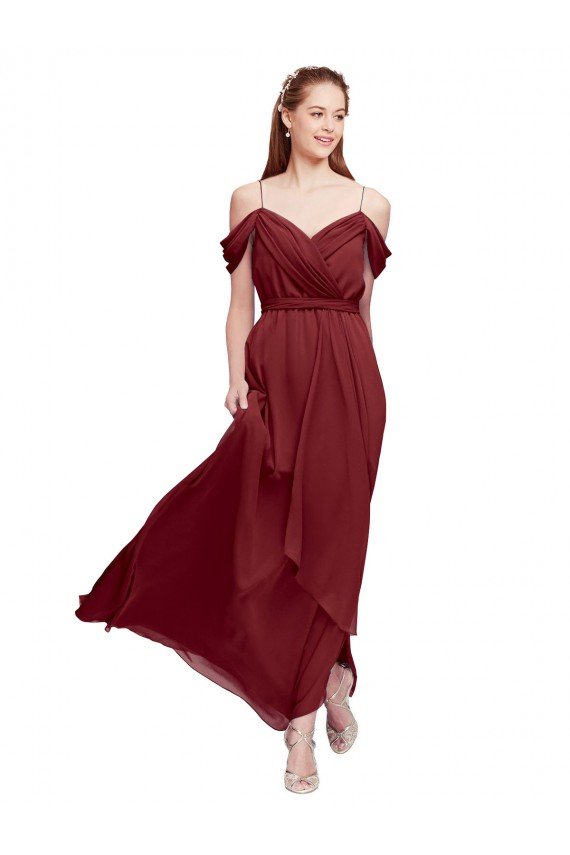 Grecian Inspired Draped Off the Shoulder Long Chiffon Bridesmaid Dress Essex