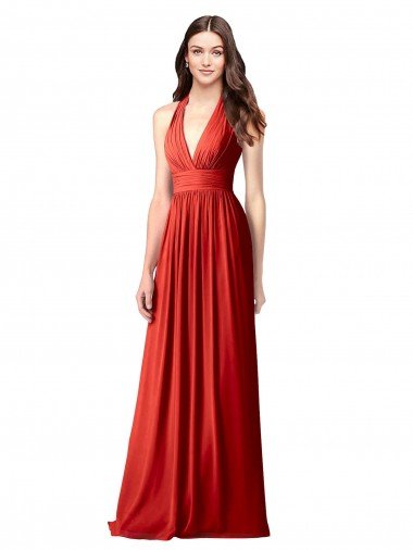 Halter V-Neck A-Line Chiffon Bridesmaid Dress with Shirred Skirt Essex