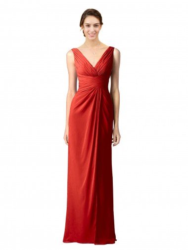 Shirred Long Floor Length Chiffon Bridesmaid Dress with V-Back Essex