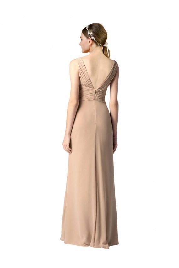Shirred Long Floor Length Chiffon Bridesmaid Dress with V-Back Essex