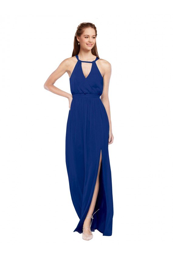 High Keyhole Neck Long Chiffon Bridesmaid Dress with Slit Essex