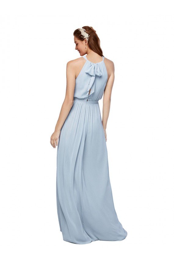 High Keyhole Neck Long Chiffon Bridesmaid Dress with Slit Essex