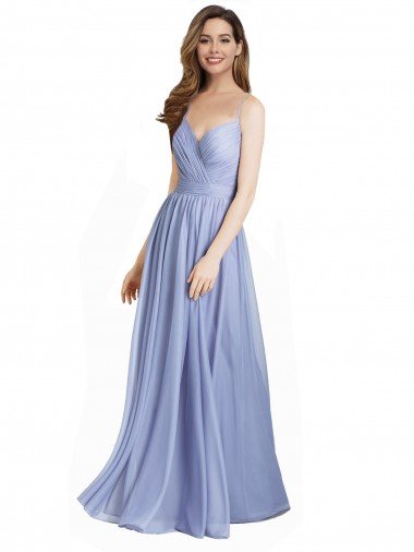 Ruched Criss Over Bodice Chiffon Bridesmaid Dress with Lace Open Back Essex