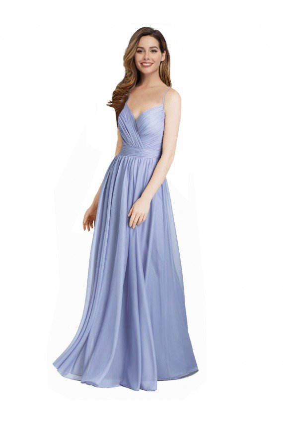 Ruched Criss Over Bodice Chiffon Bridesmaid Dress with Lace Open Back Essex