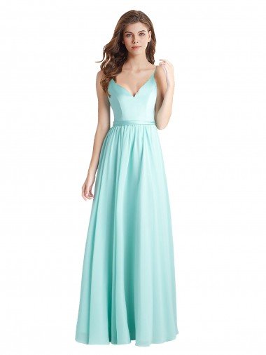 Long V-Neck Chiffon Bridesmaid Dress with Satin Bodice Essex