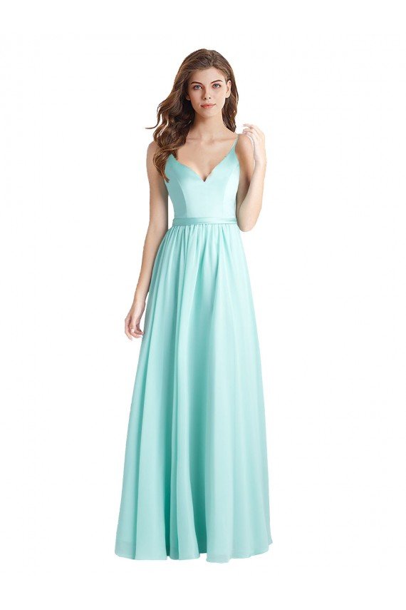 Long V-Neck Chiffon Bridesmaid Dress with Satin Bodice Essex