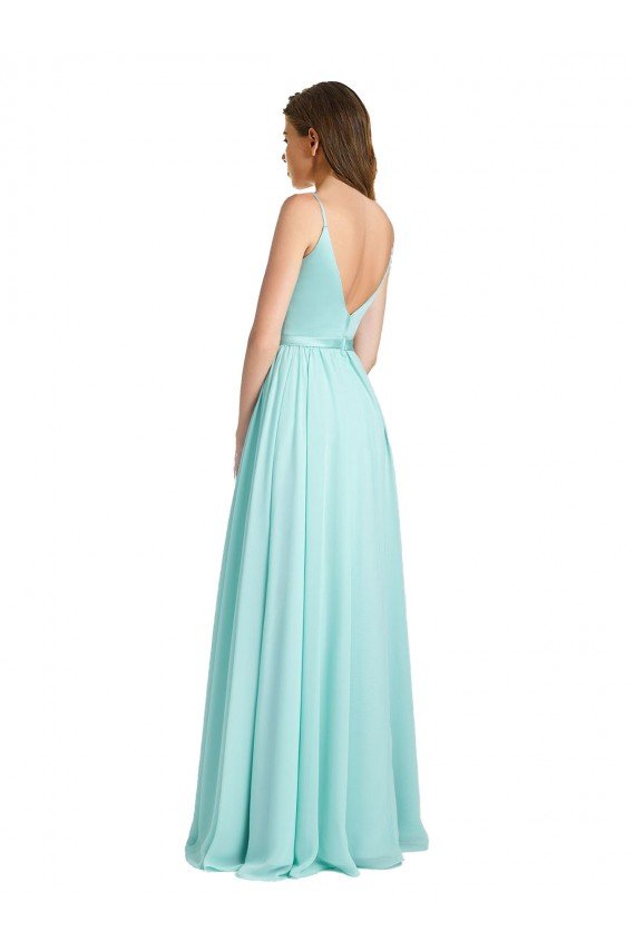 Long V-Neck Chiffon Bridesmaid Dress with Satin Bodice Essex