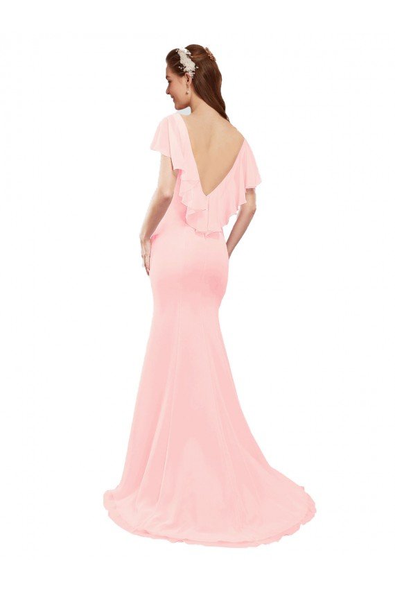 Fit and Flare Chiffon Bridesmaid Dress with V-Neck and Flutter Sleeves Essex