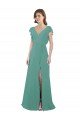 Full Length Chiffon Bridesmaid Dress with Ruffled Cap Sleeves and Side Slit Essex