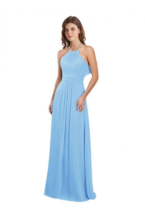 Chiffon A-Line Bridesmaid Dress with Halter Neck and Ruffled Back Straps Essex