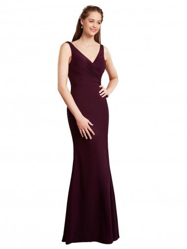 Floor Length Fluted Chiffon Dress with Draped Bodice and V-Neckline Essex