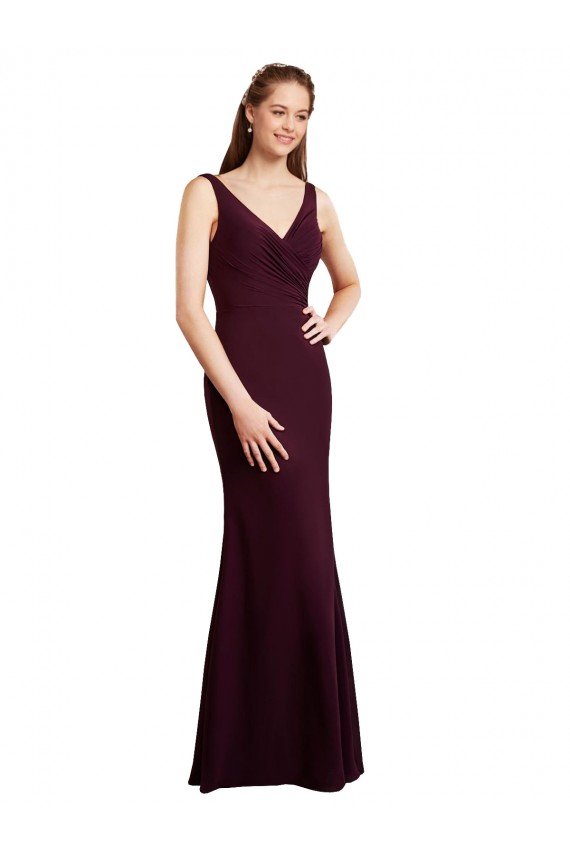 Floor Length Fluted Chiffon Dress with Draped Bodice and V-Neckline Essex
