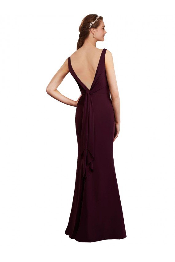 Floor Length Fluted Chiffon Dress with Draped Bodice and V-Neckline Essex