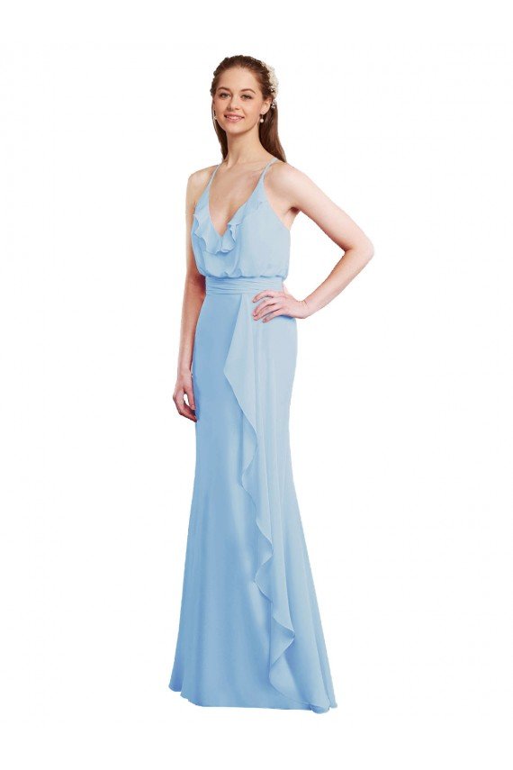 Fluted Long Chiffon Bridesmaid Dress with Cascading Ruffles Essex