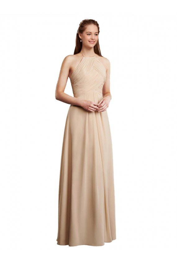 Draped Halter Neck Long Chiffon Bridesmaid Dress with Tie Back Essex