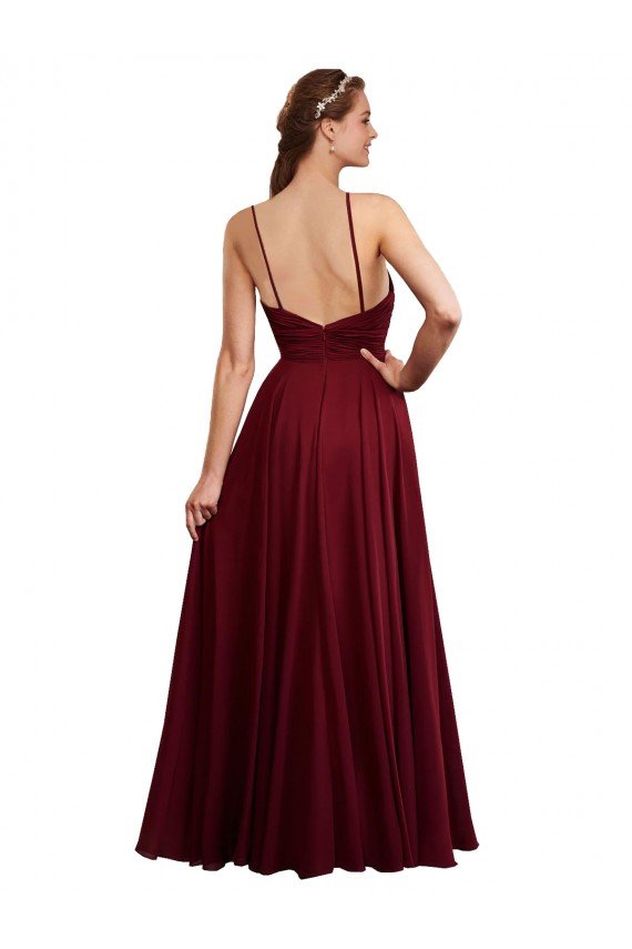 Long A-Line Halter Neck Chiffon Bridesmaid Dress with Draped Bodice Essex