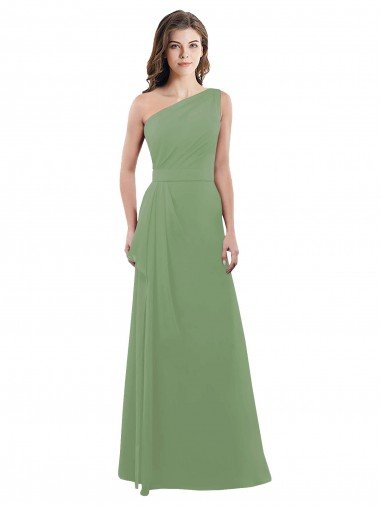 One Shoulder Chiffon Bridesmaid Dress with Pleats and Side Slit Essex