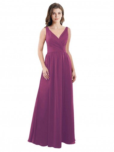 Long Chiffon A-Line Bridesmaid Dress with V-Neck Wrap Bodice Essex