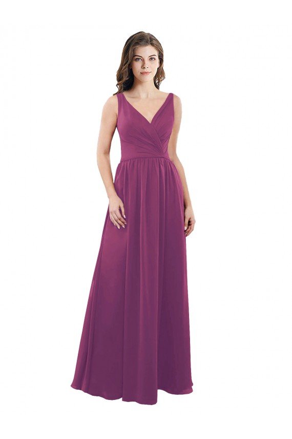 Long Chiffon A-Line Bridesmaid Dress with V-Neck Wrap Bodice Essex