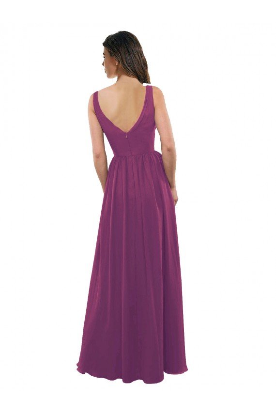 Long Chiffon A-Line Bridesmaid Dress with V-Neck Wrap Bodice Essex