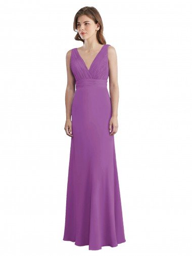 V-Shaped Neckline Long Chiffon Bridesmaid Dress with Cascading Ruffles Back Essex