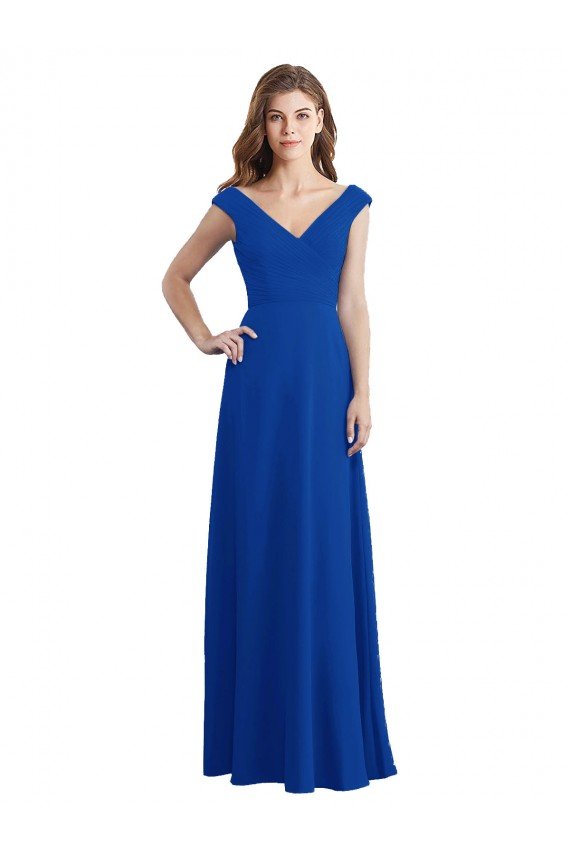 Draped Shoulder V-Neck Long Chiffon Bridesmaid Dress Essex