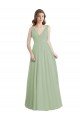 V-Neck A-Line Long Chiffon Bridesmaid Dress with Draped Bodice Essex