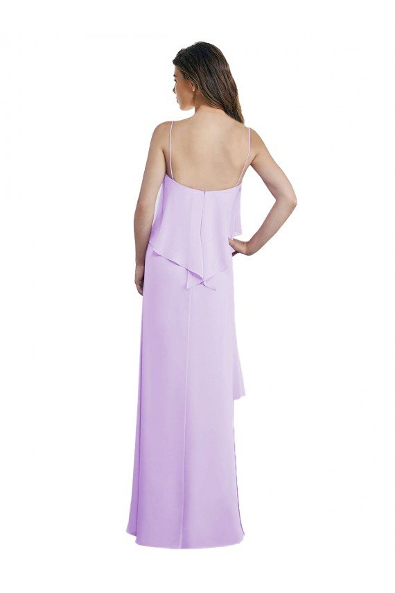 Scoop Neck Long Chiffon Bridesmaid Dress with Cross Over Neckline Flounce Essex